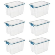Sterilite 20 Quart Gasket Box, Stackable Storage Bin with Latching Lid, 6 Pack