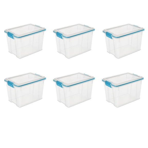 Sterilite 20 Quart Gasket Box, Weather-Resistant Clear Storage Bin with Lid, Blue, 6 Count