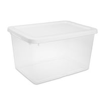 Sterilite Small Storage Bin, 20 Quart Clear Plastic Storage Container with Snap-On Lid, White