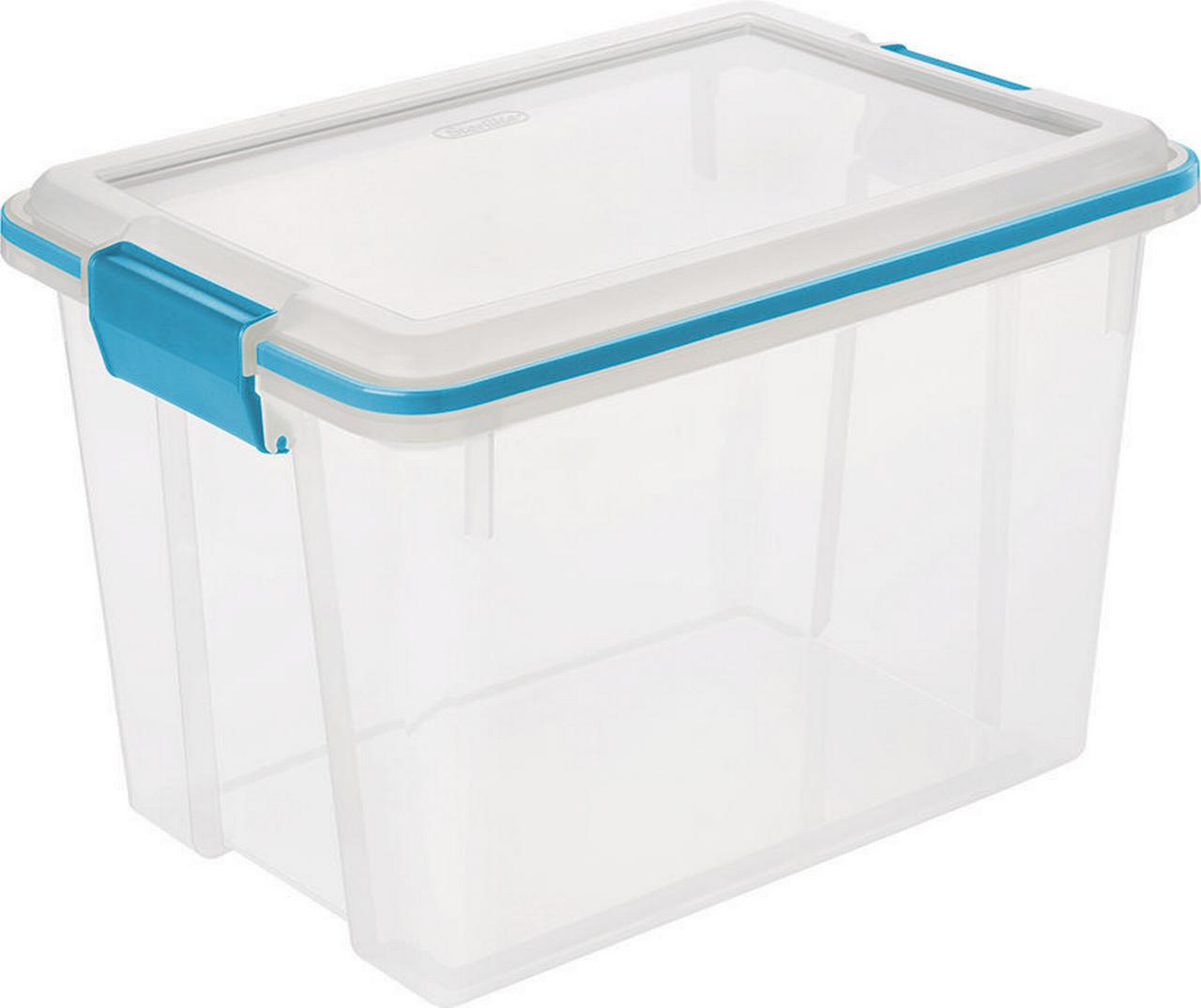 Sterilite 20 Quart Clear Gasket Box with Blue Latches & Gasket Deals