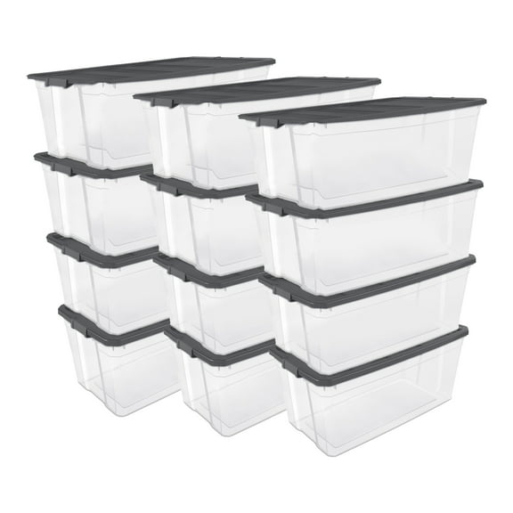 Sterilite 200 Quart Clear Stackable Latching Storage Box Container, 12 Pack