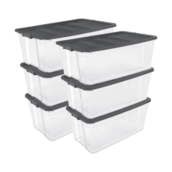 Sterilite 200 Quart Clear Stackable Latching Storage Box Container, 6 Pack