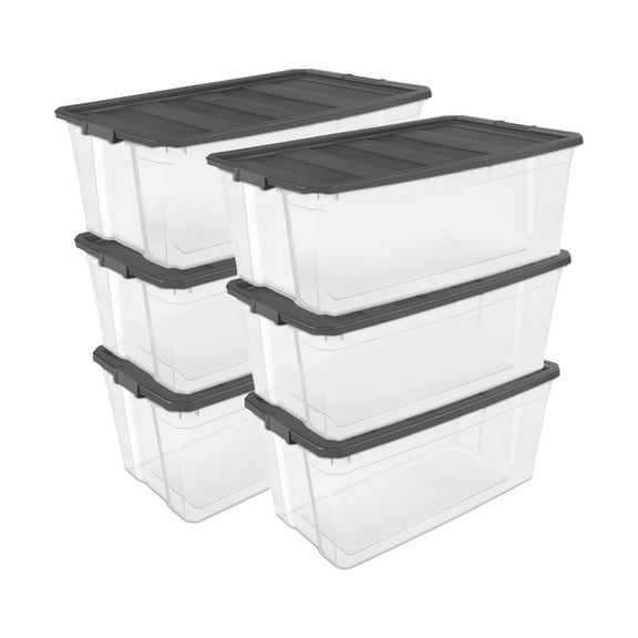 Sterilite 200 Quart Clear Stackable Latching Storage Box Container, 6 Pack