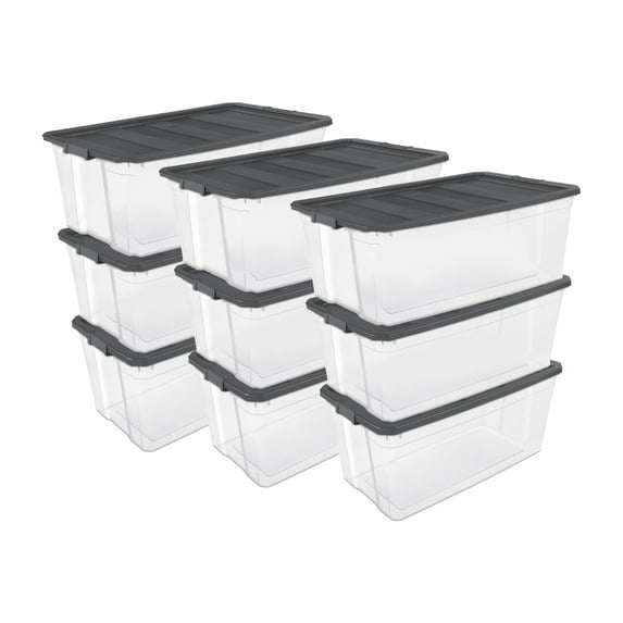 Sterilite 200 Quart Clear Stackable Latching Storage Box Container, 9 Pack