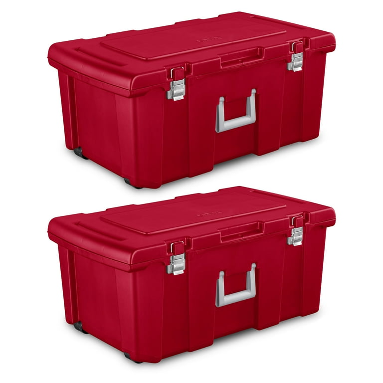 Sterilite 23 Gallon Footlocker Toolbox Tote w Wheels Infra Red 2 Pack