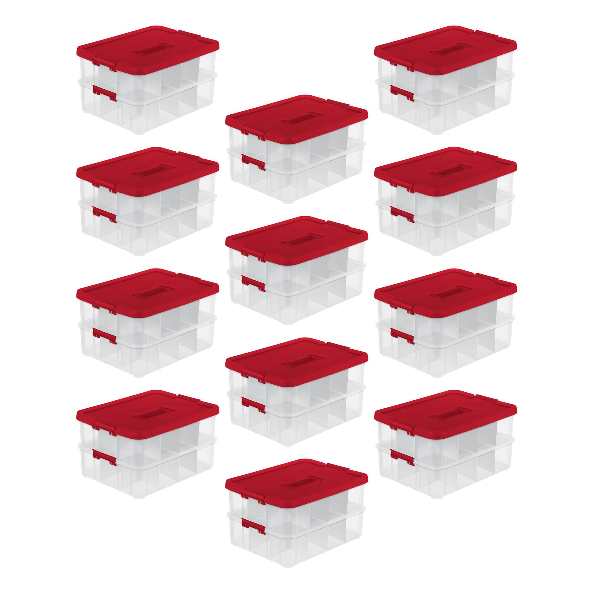 Sterilite Christmas Ornament Storage Container Red Plastic Stackable 20  Ornament