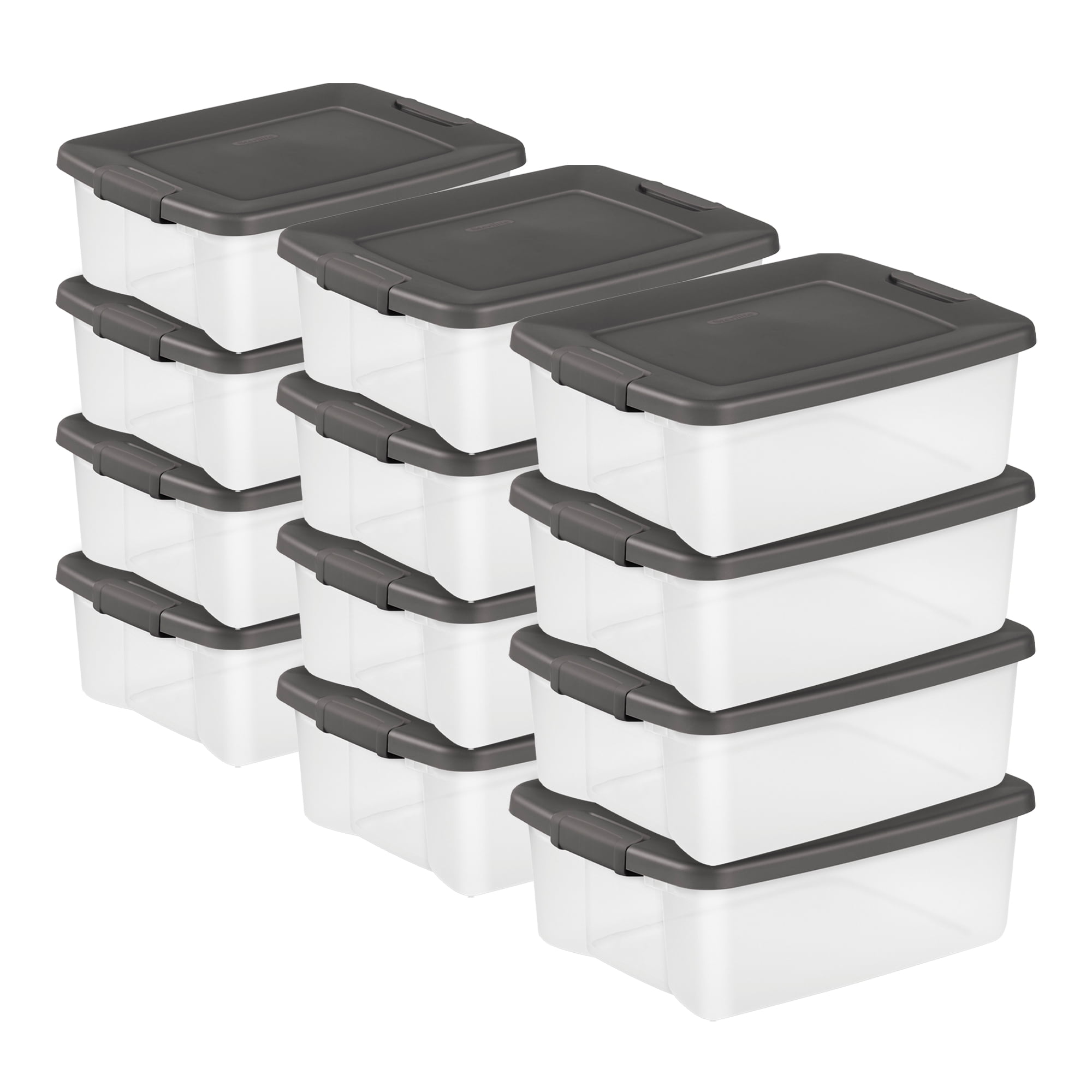 Sterilite 25 Qt. Shelf Tote Driftwood Lid Clear Base w/Platinum