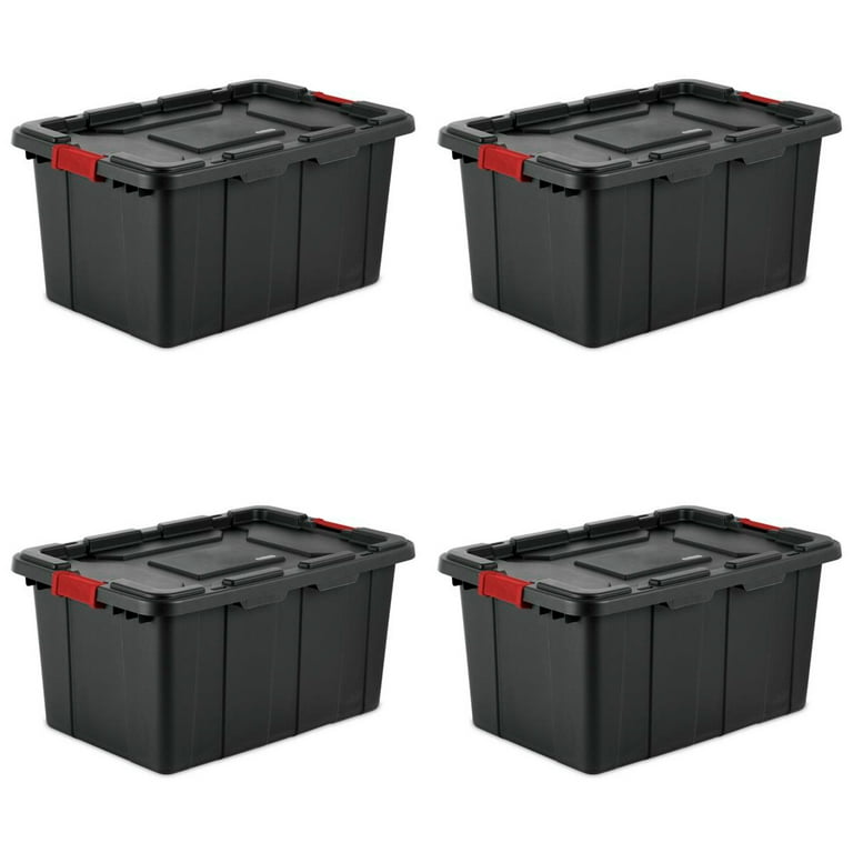Tough Box 64 Gallon Heavy Duty Storage Tote With Wheels, Black/Red