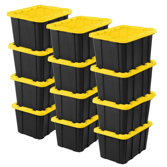 Sterilite 27 Gal Industrial Stackable Storage Tote Lidded Container, 12 Pck