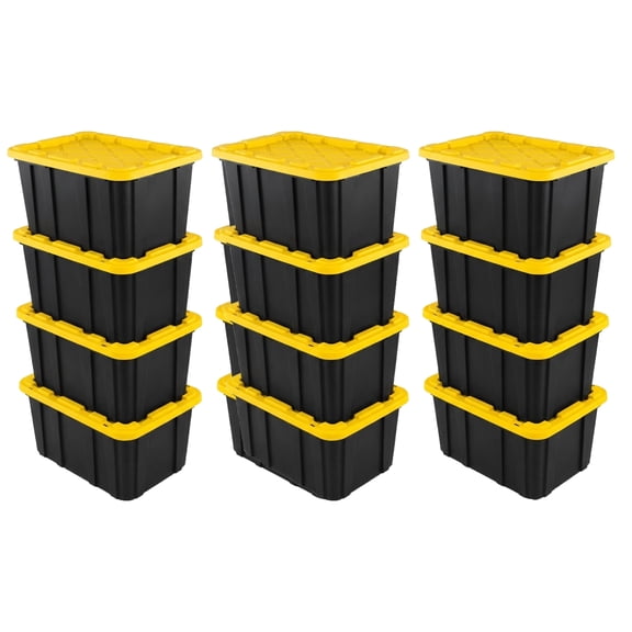 Sterilite Industrial Stackable Storage Tote - Lidded Plastic - 12 Pack, 27 Gallon