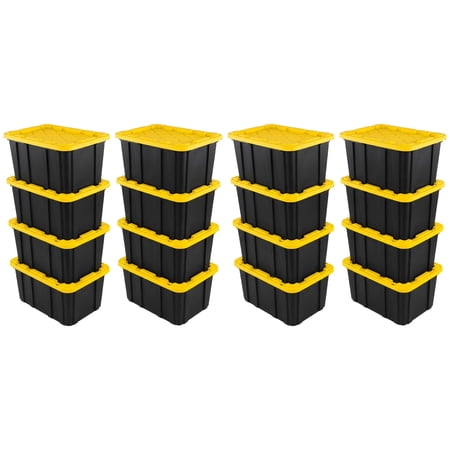 Sterilite 27 Gallon Industrial Stackable Storage Tote Lidded Containers, 16 Pack
