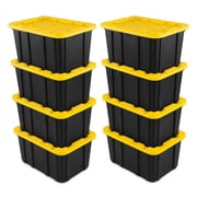Sterilite 8-Pack 27 Gallon Industrial Storage Tote, Heavy-Duty Plastic Bins, Black/Yellow