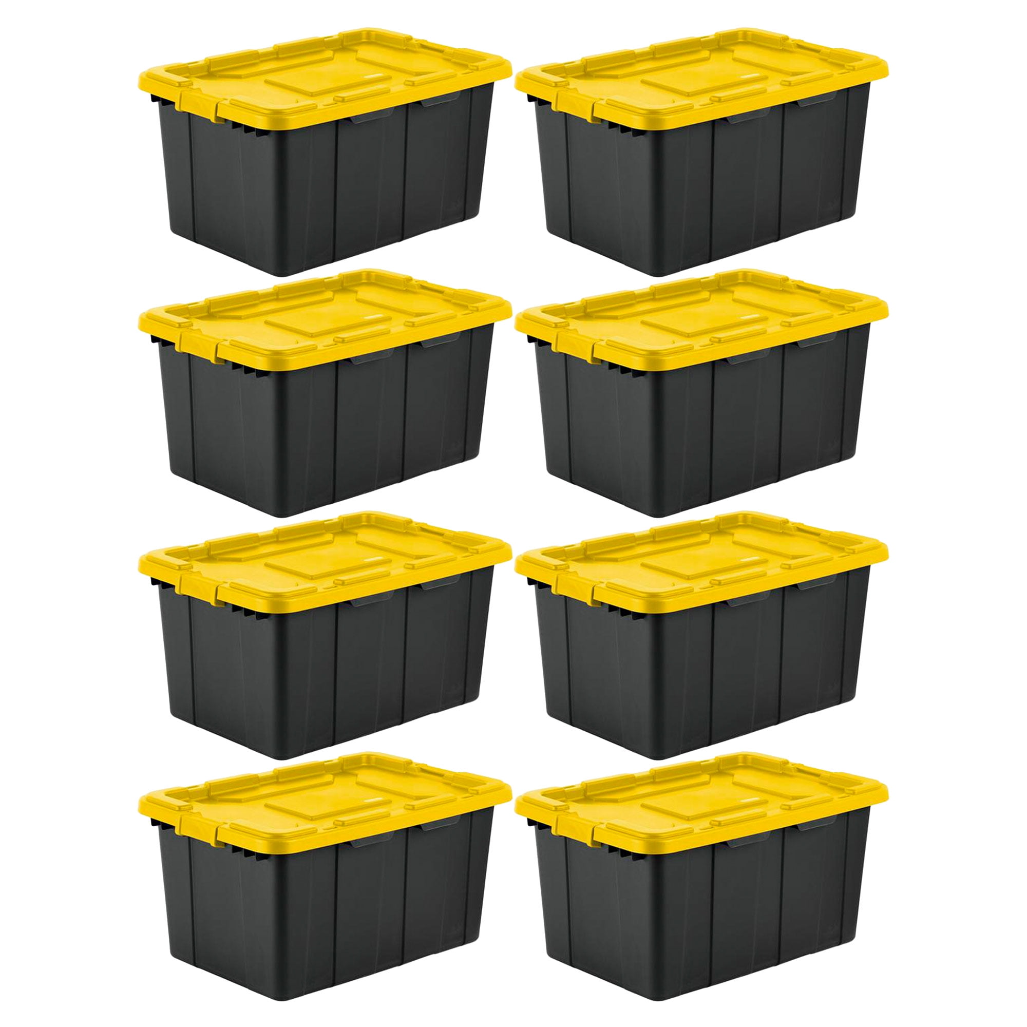 TOUGH BOX 27 Gal Stackable Storage Totes w/ Lids, Black and Yellow (4 pack)