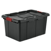 Sterilite 27 Gallon Industrial Tote, Rugged Plastic Storage Bin, Latch Lid, Black