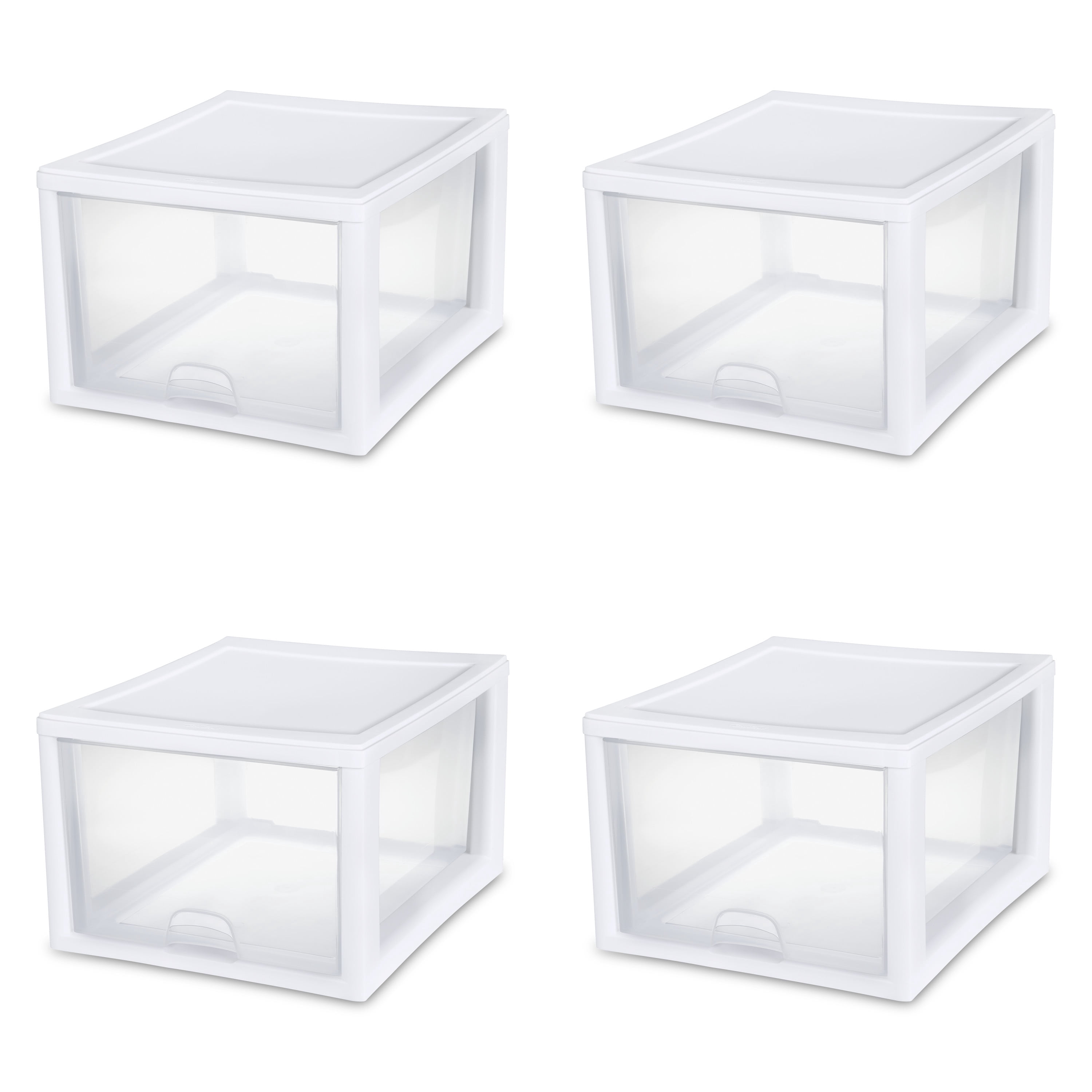 Sterilite 27 Qt Stacking and Modular Plastic Storage Drawers, White Frame, 4 Pack