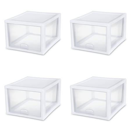 Sterilite 27 Qt Stacking and Modular Plastic Storage Drawers, White Frame, 4 Pack