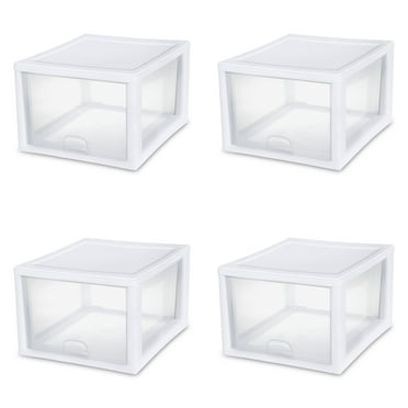 Sterilite 27 Qt. Stacking Drawer Plastic, White, Set of 4
