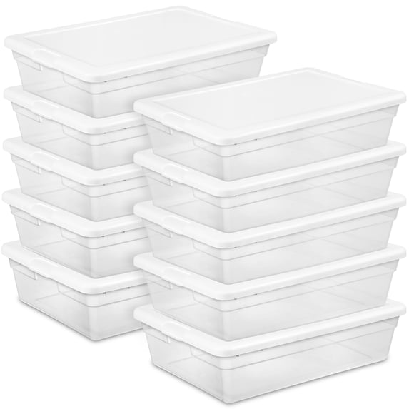 Sterilite 28 Qt Stackable Underbed Organizer Storage Container, 10 Pack
