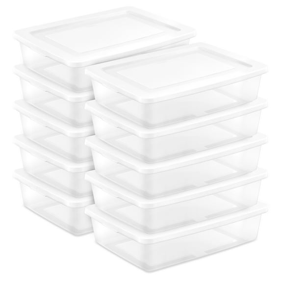 Sterilite 28 Qt Storage Box, Stackable Plastic Container, Home Organizer, White, 10 Pack