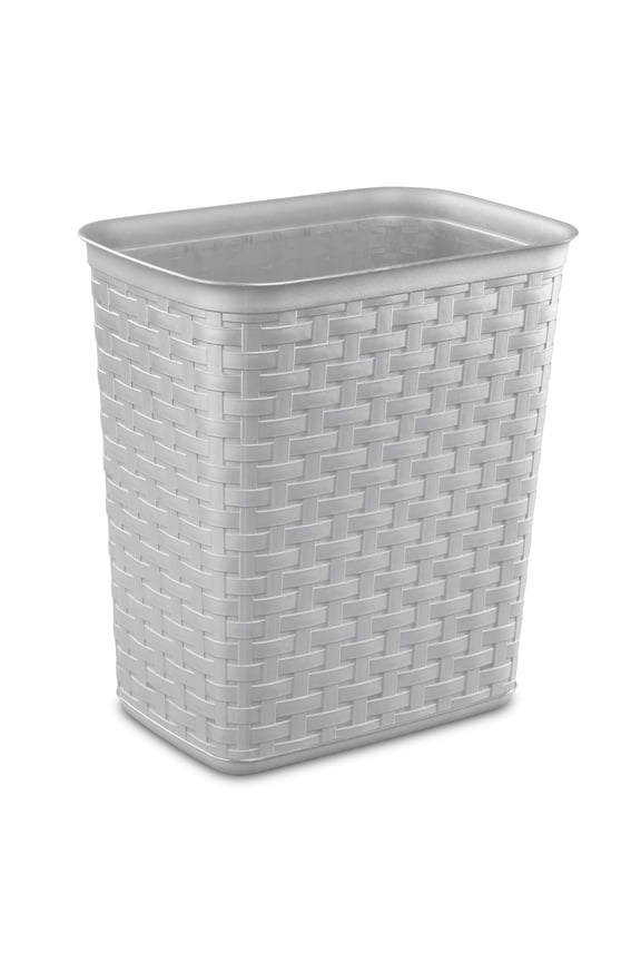 Small Bathroom Trash Can, 3.4 Gallon Plastic Weave Garbage Bucket Bin with No Lid, Gray