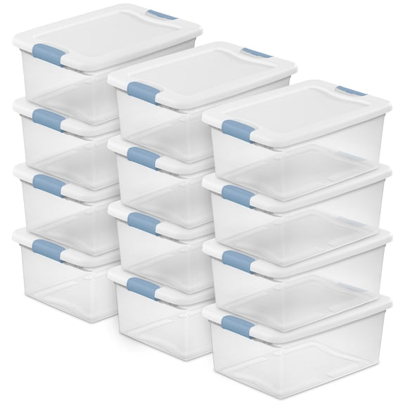 Sterilite Plastic 15 Qt Storage Box Container with Latching Lid, (12 Pack)