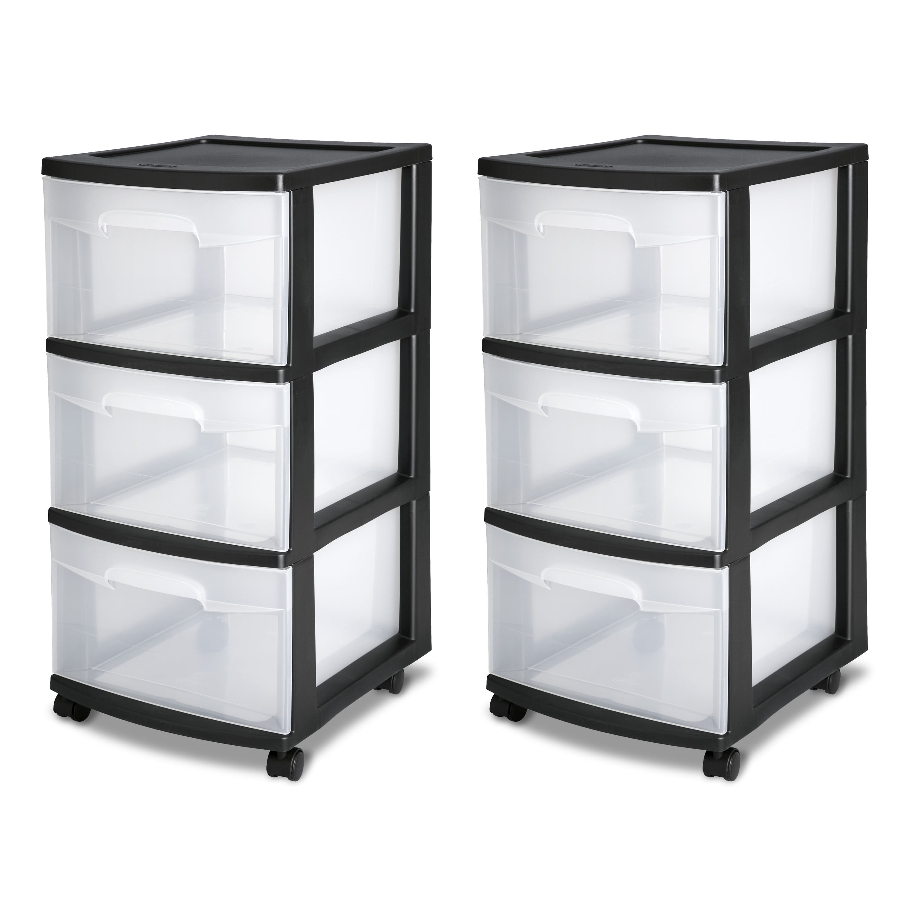 Sterilite 3 Drawer Cart Plastic, Black, Set of 2
