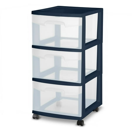 Sterilite 3 Drawer Cart Plastic, Blue Cove