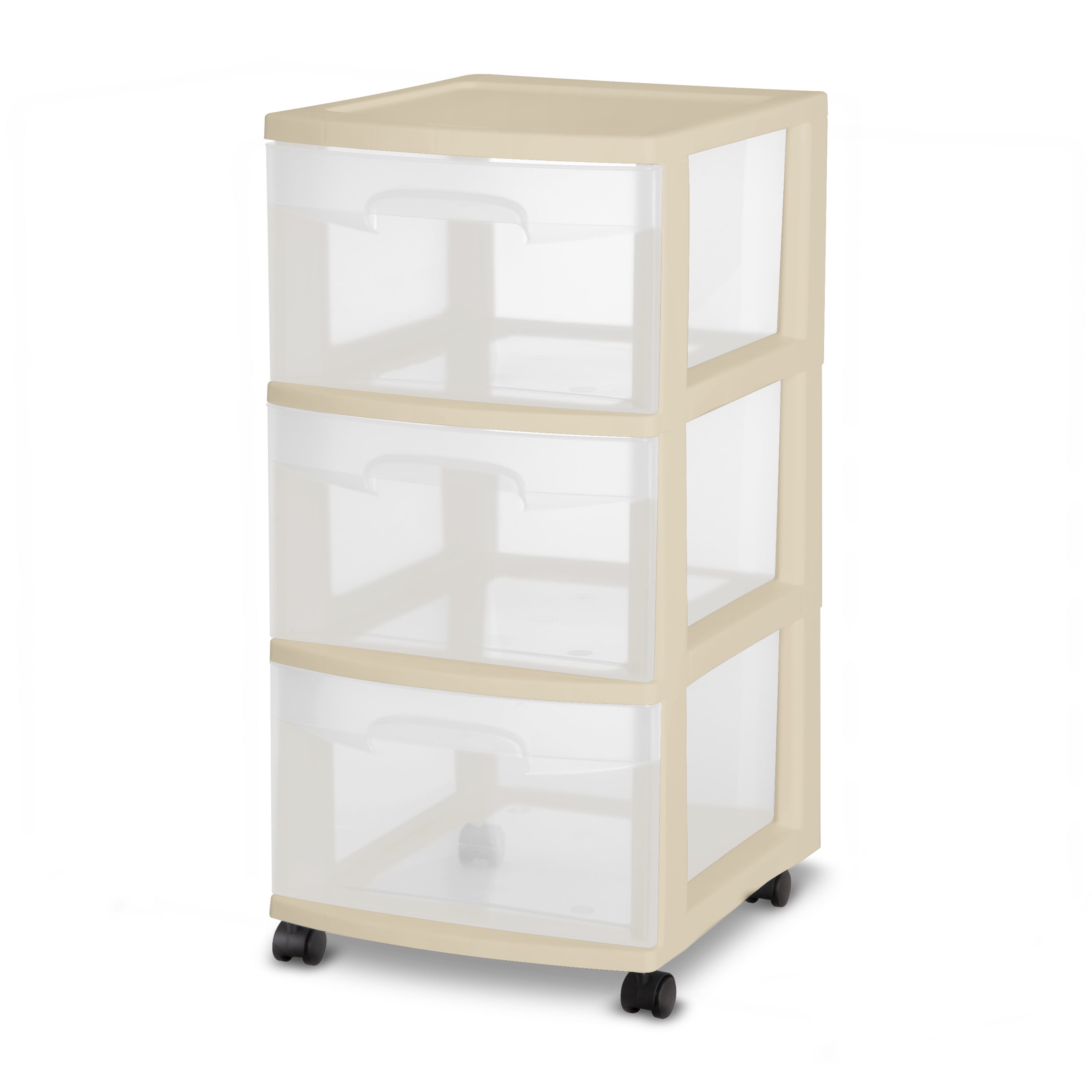 Sterilite 3 Drawer Cart Plastic, Papyrus Beige