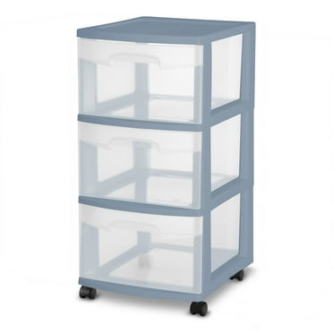 Sterilite 3 Drawer Cart Plastic, Washed Blue