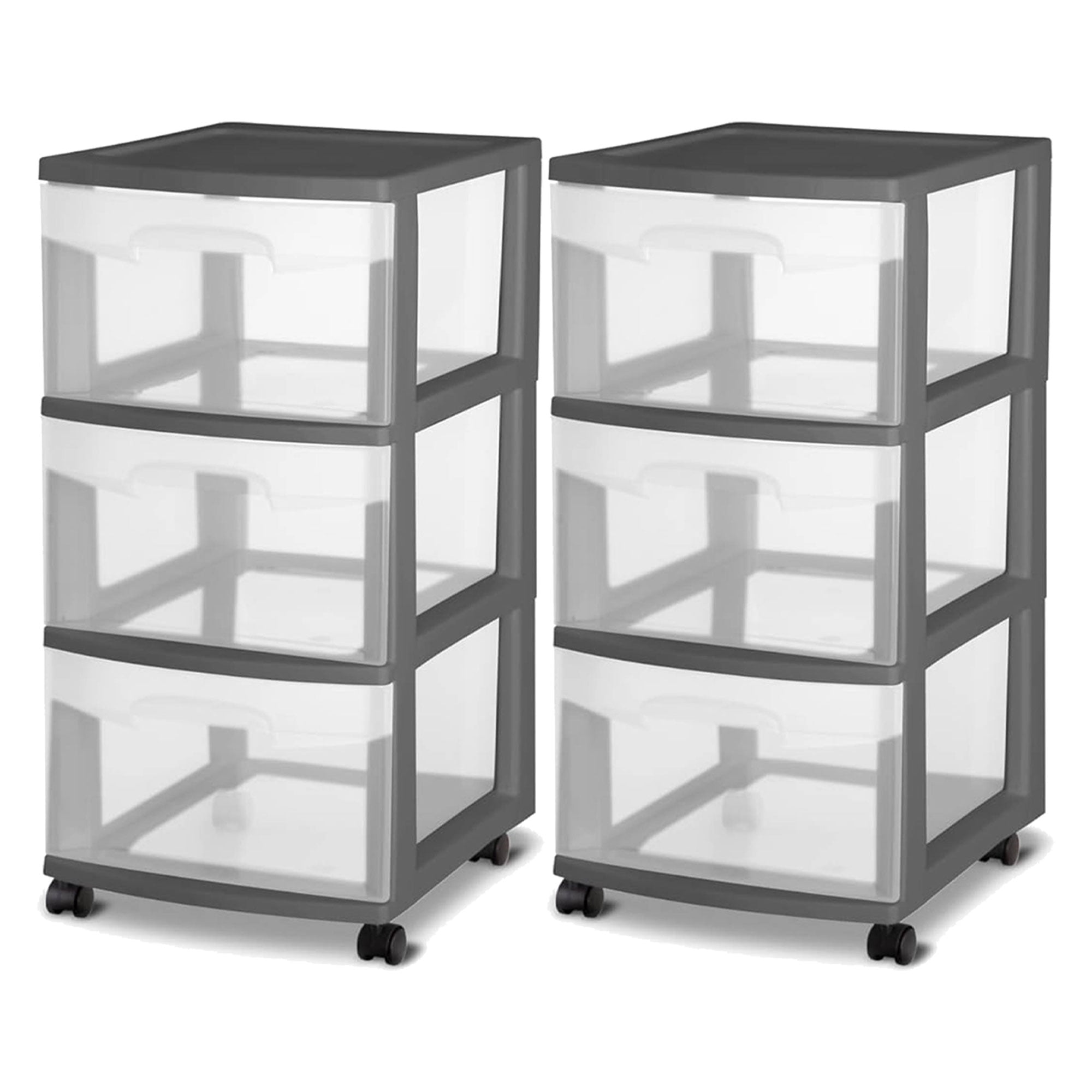 Sterilite 3 Drawer Home Organizer Storage Cart with Wheels, Gray (2