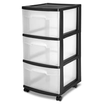 Sterilite 3 Drawer Medium Cart, Clear Plastic Storage Drawers, Wheels Included, Black