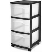 Sterilite 3 Drawer Cart, Clear Plastic Storage Drawers, Wheels Included, Black