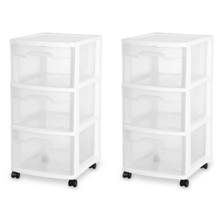 product image of Sterilite 3 Drawer Rolling Wheels Home Organizer Storage Cart (2 Pack)
