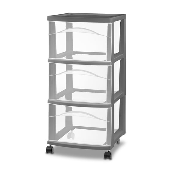 Sterilite 3 Drawer Storage Cart, Plastic Rolling Organization, Flat Gray, 8 Pack