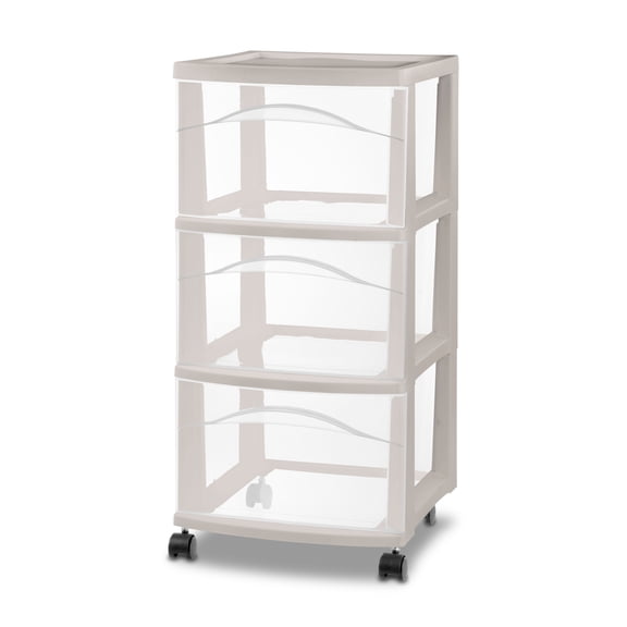 Sterilite 3 Drawer Storage Cart, Plastic Rolling Organization, Grey Pumice, 2 Pack