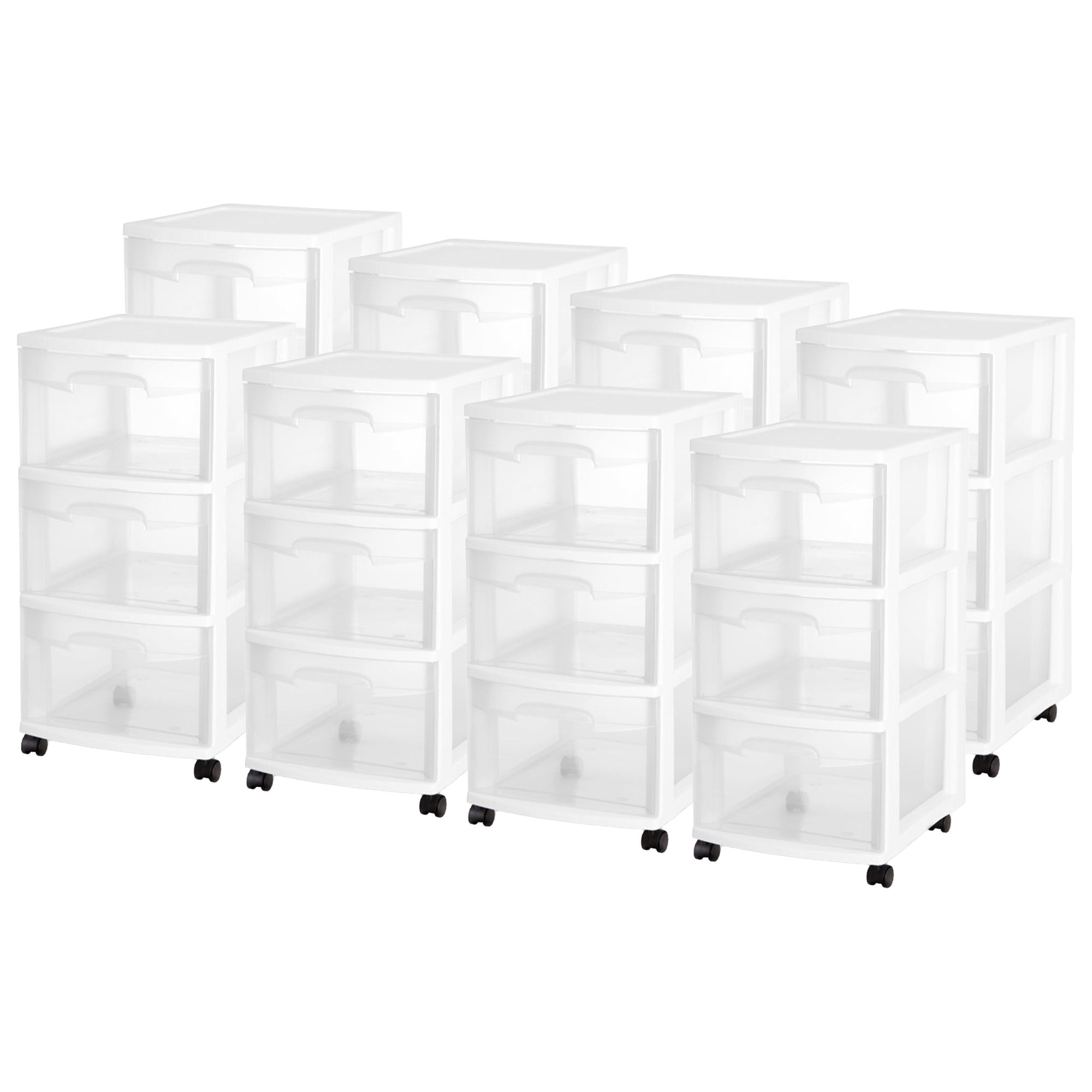 Sterilite 3 Drawer Storage Cart, Plastic Rolling Organizer with