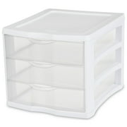 Sterilite 3 Drawer Unit, Clear Plastic Countertop or Desktop Drawers, White