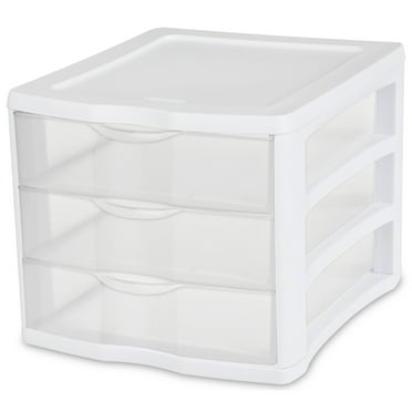Sterilite Desktop Drawer, 3 Drawer Clear Plastic Countertop Drawer, White