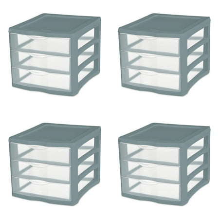 Sterilite 3 Drawer Unit, Plastic, Aqua Slate, Adult, Set of 4