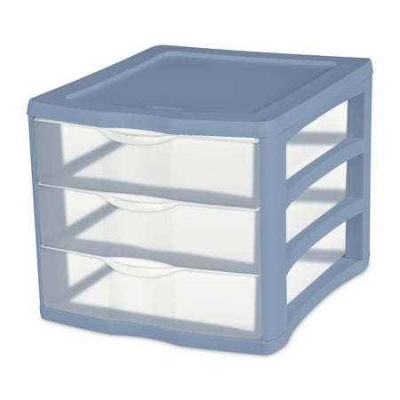 Sterilite 3 Drawer Unit Plastic, Blue Ash