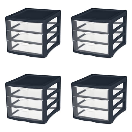 Sterilite 3 Drawer Unit Plastic, Blue Cove, Set of 4