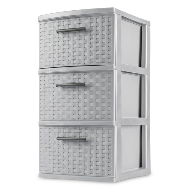 Sterilite 3 Drawer Weave Tower Plastic, Cement