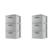 Sterilite 3 Drawer Weave Tower, Plastic Décor Drawers with Pull Handles, Light Gray, 2 Count