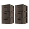 thumbnail image 1 of Sterilite 3 Drawer Weave Tower, Plastic Décor Drawers with Pull Handles, Brown, 2 Pack, 1 of 11