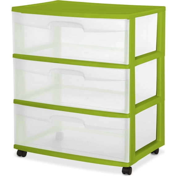 Sterilite 3-Drawer Wide Cart, Spicy Lime