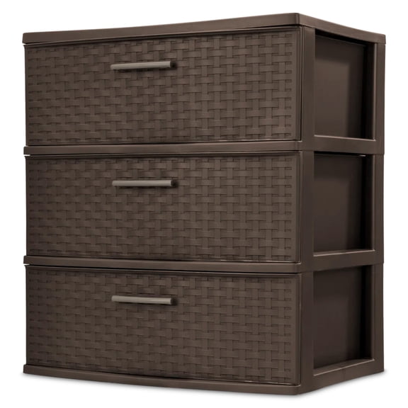 Sterilite 3 Drawer Wide Weave Plastic Storage Tower Home Organizer, Espresso, 1 Pack