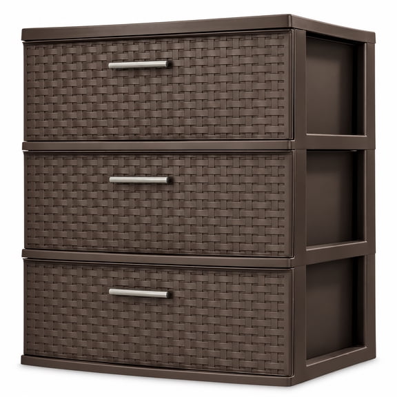 Sterilite 3 Drawer Wide Weave Plastic Storage Tower Home Organizer, Espresso, 1 Pack