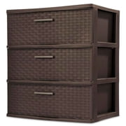 Sterilite Wide 3 Drawer Weave Tower, Plastic Vertical Storage Organizer, Espresso