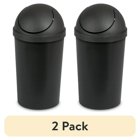 (2 pack) Sterilite Small Bathroom Trash Can, 3 Gallon Plastic Garbage Bucket Bin with Swing Top Lid, Black