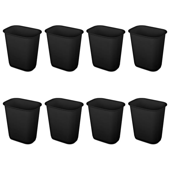 Sterilite 3 Gallon Rectangular Wastebasket Small Trash Bin, 8 Pack, Black